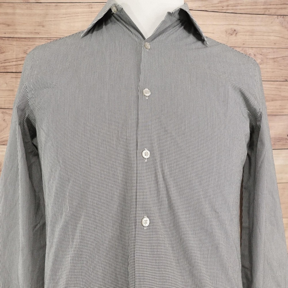 Van Heusen Flex Dress Shirt Mens 15 32/33 M Slim Fit Gray Micro Check Stretch